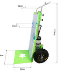Ultra Heavy Duty Electric Stair Climbing Hand Truck, 800W Brushless Motor Moves Up To 881 Lbs, Pluggable Battery For Warehouse Logistics And Moving, Sturdy Aluminum Alloy Frame Easy Lift, showing dimensions and design features.