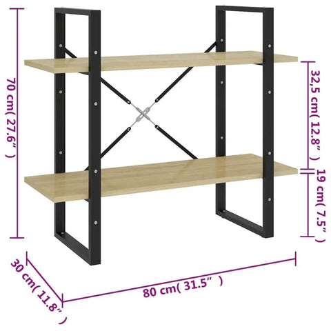 Two-Tier Book Cabinet In Sonoma Oak Finish Made From Engineered Wood with dimensions 31.5 x 11.8 x 27.6 inches