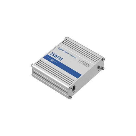 Beefy TSW110 Industrial L2 Unmanaged Switch with Five 10/100/1000 Mbps Ethernet Ports, Rugged Aluminum Housing, Front View