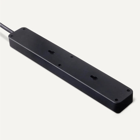 Dead Simple Dual Pack Six Outlet Surge Protector Power Strip with Six Hundred Joule Protection, top view of flat black design.
