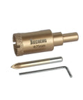 JIECHENG brazed diamond hole saw, 25mm (1in) with center drill bit; includes hex key; gold-colored.