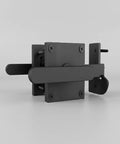 Amagogo Sliding Bolt Gate Latch-Heavy-Duty Steel Construction, Shielded Spray-Coated Finish, Latch with Double-Sided Handle, for Gates, Silver, angled view showing latch and plate.