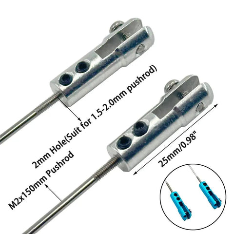 Two Piece Blue Aluminum RC Boat Servo Arm Linkage Steering Clip And Pushrod Set For RC Airplane Boat Ship DIY Models Heavy Duty Aluminum Alloy Pushrod Clip M2x150mm, 25mm clip