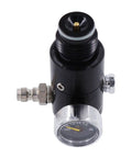 4500 PSI Paintball Air Tank Regulator And Gauge, durable aluminum body, top view of M18x15 output 800 PSI, pro grade for airsoft