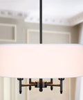 4 Light Drum Chandelier Black Pendant Light With White Fabric Shade For Kitchen Island Foyer And Living Room 18 Inch Diameter Adjustable Chain E12 Base Fully Dimmable