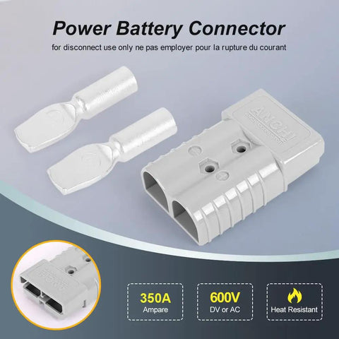 Beefy 350A Battery Connector For 2/0 AWG Cables Gray Color, Ideal For Forklift Recovery Winches And Towing Systems, Delivers 350 Amps Continuously At Up To 600V, Must Pair Only With The Same Color And Type For Safe Use.