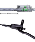 Diagram and close-up view of Four-Piston Hydraulic Disc Brake Kit For Mountain Bikes with lever and 81mm measurement detail