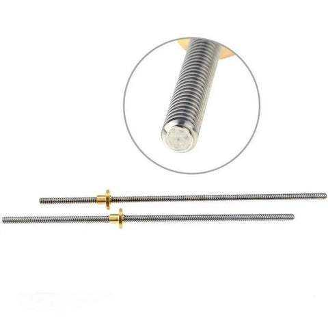 8mm T8 Threaded Trapezoidal Lead Screw For 3D Printers, Stainless Steel, 1mm Or 2mm Pitch, Lead Options From 1mm To 20mm, Lengths 100mm To 550mm, Includes T Shape Design, Pro Grade For Precision Motion And Smooth Travel, threaded stainless steel rod with brass nut