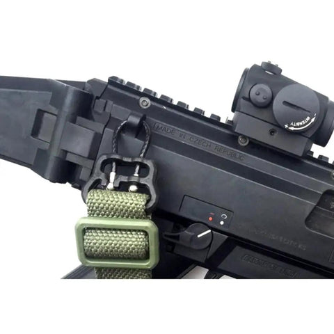 Game Changer Universal QD Wire Loop That Locks Dead Sure On 1.25 Inch Slings Mounts Plug And Play To Keymod Or Handguards For No Stress Instant Release In Sleek Black Finish