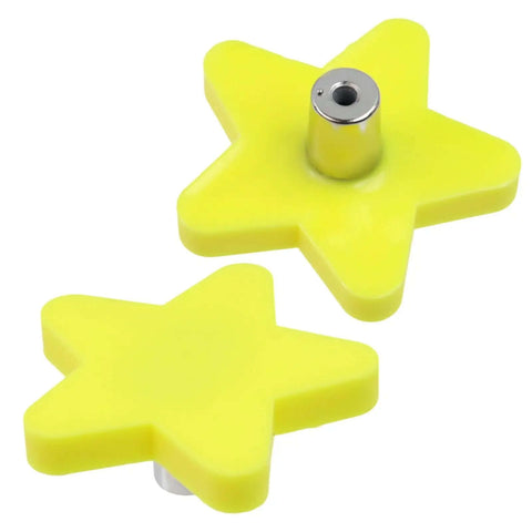 Close-up of Yellow Star Rubber Drawer Knobs Set Of Six 2 Inch Soft Touch Cabinet Pulls For Furniture offering vibrant design.