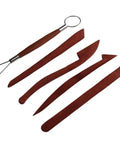 Premium Five Piece Solid Rosewood Sculpting Tools And Clay Molding Knives, five curved tools for pottery projects.
