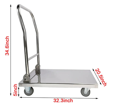 Heavy Duty Moving Platform Cart 800 Lb Capacity 32 By 20 Inch Foldable Flatbed Dolly With Smooth Rolling 360 Degree Swivel Wheels Crafted From Solid Stainless Steel For No Sweat Hauling Tasks