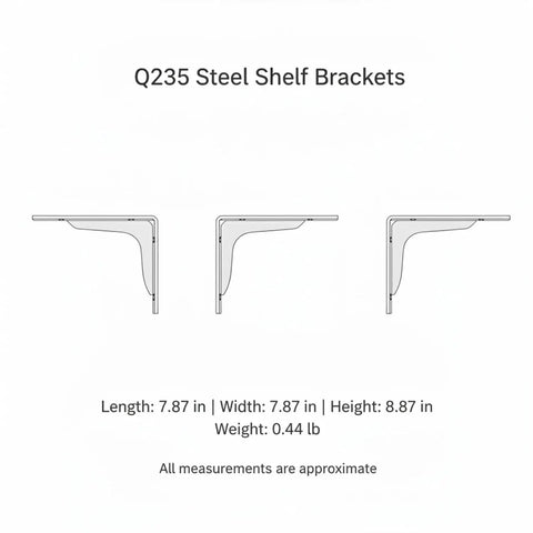 Diagram of Heavy Duty Triangular Wall Bracket for Floating Desks and Shelves in Black or White Finish Built with Q235 Steel.
