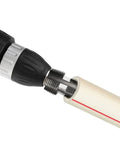 BESPORTBLE PPR PVC Pipe Threading Tool For Electric Drill And Manual Use attached to a PVC pipe, showcasing threaded adapter head.