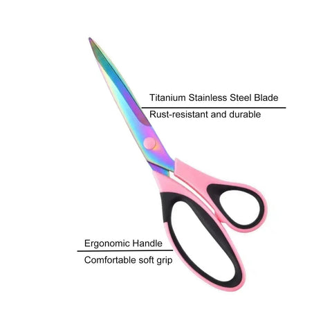 Ribbon Scissors Set All Purpose Titanium Blades Stainless Steel Sharp Scissors With Comfort Grip Handles Three Pack Pink And Black For Paper Fabric Crafting And Office Use, pink scissors
