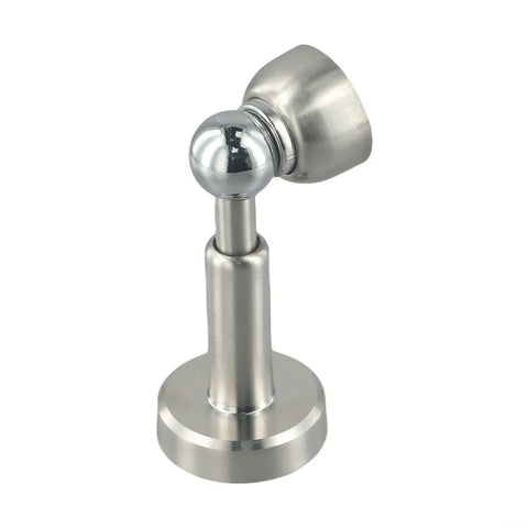 Heavy Duty Stainless Steel Hydraulic Door Stop With Magnetic Catch Prevents Slams Protects Walls And Reduces Noise For Home Or Office Use, close-up view, silver finish.