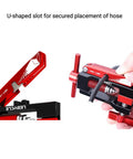 Close-up of Hydraulic Disc Brake Hose Cutter And Needle Barb Driver Tool for Bikes with U-shaped slot and hose