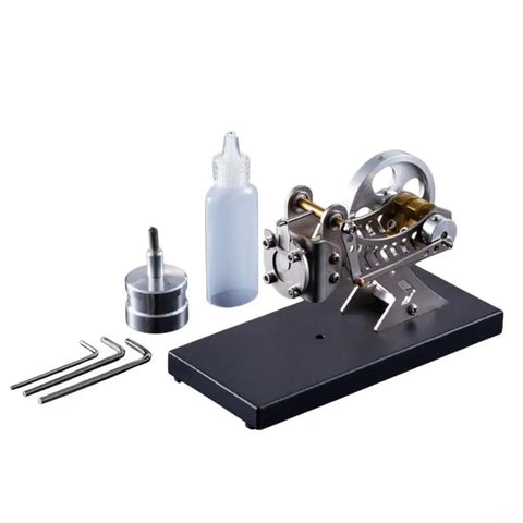 Steam Engine Model Kit For DIY Learning With Aluminum Body, Hot Gas Turbine Motor displayed with assembly tools