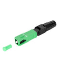 Side view of SC/APC fiber optic fast connector with green housing and black body for 3.0/2.0 mm drop cables