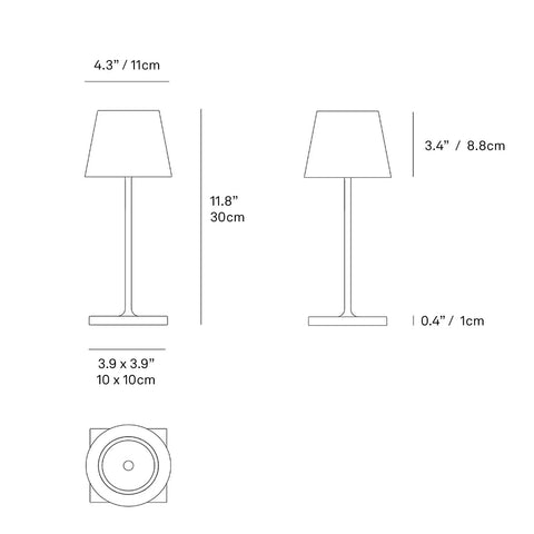Diagram of Poldina Pro Mini Rechargeable Wireless Table Lamp With Touch Control Outdoor Friendly Dimmable 2200K To 3000K 30cm Tall
