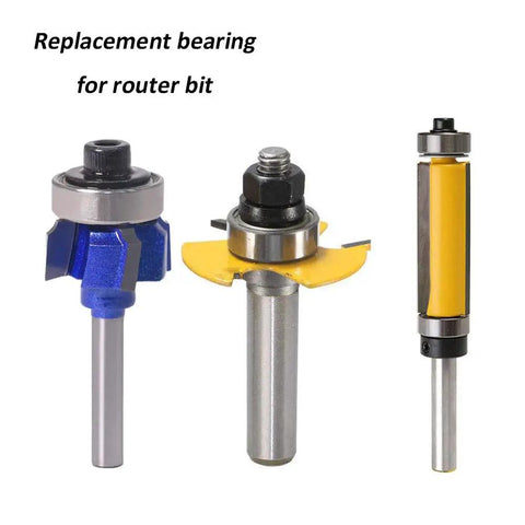 Seven Piece Metal Bearings Replacement Kit For Router Bits Deep Groove Ball Bearings Alloy Steel Double Shielded, variety of bits shown