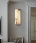TTBDDDYH LED Light Source Indoor Wall Light, Nordic Minimalist Style Wall Sconce, 11.8 Inch Natural Alabaster Wall Lamp on wall.