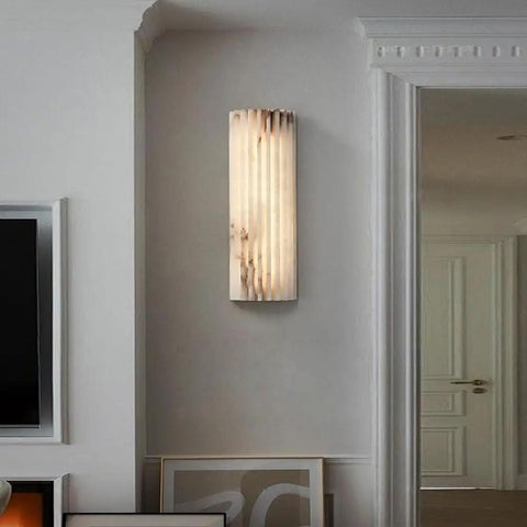TTBDDDYH LED Light Source Indoor Wall Light, Nordic Minimalist Style Wall Sconce, 11.8 Inch Natural Alabaster Wall Lamp on wall.