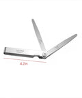 Feeler gauge set, 32 stainless steel blades, side view with metric 0.03–1.00 mm and imperial 0.001–0.040 in, 4.2 in