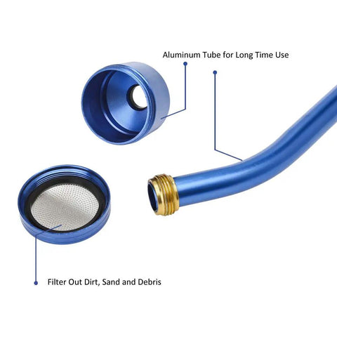 Blue Watering Wand Sprayer With Stainless Head 24 Inch Reach For Hanging Baskets And Garden Plants Ergonomic Curved Wand