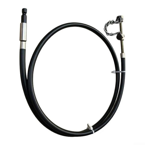 Heavy Duty Electric Drill Drain Auger Snake For Bathroom Sink And Tub Clogs Fast Hex Shank attachment with flexible black hose.