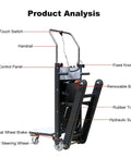 Detailed view of Premium Foldable Electric Stair Climber Cart With 800W Motor And Rubber Tracks, showcasing components like control panel and handrail.