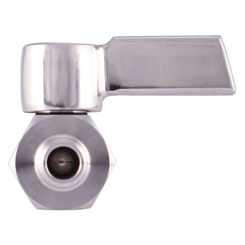 Side view of ARITA 1/8 in 304 stainless steel mini ball valve with lever handle