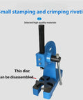 Solid Cast Iron Manual Arbor Press 2 Ton Desktop Stamp Press With Reversible Plunger And 8.5 Inch Work Height showing disassemblable disc and sturdy base.