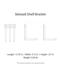 Diagram of Heavy Duty Slatwall Shelf Brackets For Glass Wood Or Metal Shelving With Silver Finish 50 Pack shown from front and side