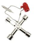4 Way Cross Water Meter Key Zinc Alloy Multifunction Key For Universal Control Cabinets And Electrical Panels with red cap and chain