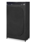 Easy Setup Portable Wardrobe Closet Storage Organizer With Hanging Rack See Through Window No Tool Assembly Washable Fabric Cover Durable Heavy Duty Build 19.75x36x64 Inches standing upright, black washable cover and see-through window visible