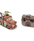 Tow Mater Remote Control Car With Crash And Rebuild Action, 2.4GHz Wireless RC Car For Kids with controller, front view.