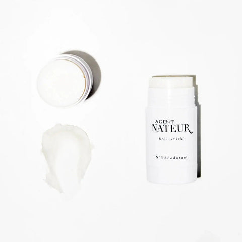 Holi No 3 Natural Deodorant Stick Aluminum Free Non Toxic Clean Skincare with nourishing oil butter and beeswax with lid and swatch