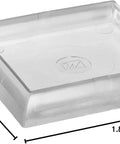 Close-up of a clear square furniture caster cup, 1-13/16 inch, for carpet and hard floors, with dimensions shown.