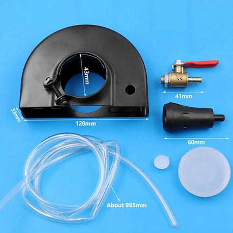 Angle Grinder Shield Kit With Water Guard For Wet Cutting, showing components including dustproof shroud and water inlet hose