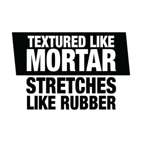 Text graphic stating 'Textured Like Mortar Stretches Like Rubber' related to Gray Mortar And Stucco Repair Caulk 3 Pack 10.5 Oz No Hassle Squeeze Tube Brick Joint Sealant All Weather Tough Crack Fixer That Gets The Job Done Without Breaking A Sweat.
