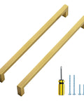 10 Pack Square Cabinet Pulls 10 Inch Brushed Brass Gold Kitchen Cabinet Handles, two pulls with screws and screwdriver