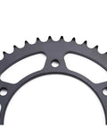 Hardcore Motorcycle Front And Rear Sprocket Set With 14T And 44T Teeth Compatible With 525 Chain for 2017 to 2021 500 Models. Close-up of black rear sprocket's teeth.