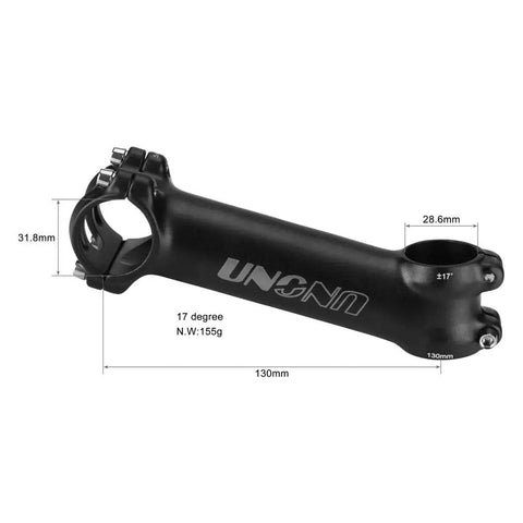 17 Degree Aluminum Bike Stem 31.8mm Clamp, 130mm Length, Lightweight 150g MTB Stem For Mountain Road BMX Cycling shown in black