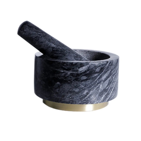 Granite Mortar And Pestle Set With Gold Metal Base 2 Cup Capacity For Making Fresh Guacamole Salsa Pesto And Spices Herb Crusher