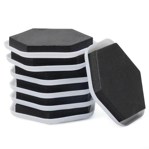 Total Game Changer 20 Pack Heavy Duty Furniture Sliders For Smooth Carpet Moves stacked hexagon pads with black top and white edges.
