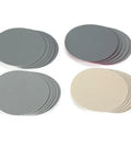 Get These Awesome 20-Pc Set Of 3-Inch Hook And Loop Wet Dry Sanding Discs That Rock With 1500 2500 4000 Grit Silicon Carbide For Blazing Fast Auto Paint Wood Metal Polishing Jobs And Super Smooth Finishes, showing beige and gray sanding discs.