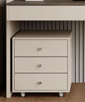 Heavy Duty Modern Computer Desk With Two Spacious Drawers And Smooth Rolling Side Cabinet For Home Office Workstation Setup built tough with a mobile three-drawer cabinet.