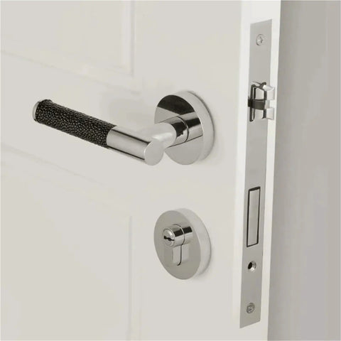 Brass Black Lychee Skin Door Lock Set Modern Style Interior Bedroom And Bathroom Dummy Handle Hardware Locks For Easy Home Entry