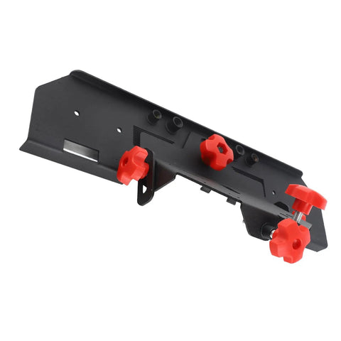 Premium 45 Degree Tile Chamfering Jig For 115 And 125 Angle Grinders showing black metal base with red clamps for precise tile edge trimming.